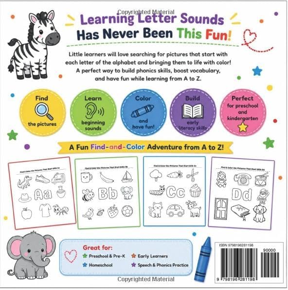 Color the Letter Sounds!: A Fun Find-and-Color Alphabet Book for Ages 3–5 by Lily Rainbow