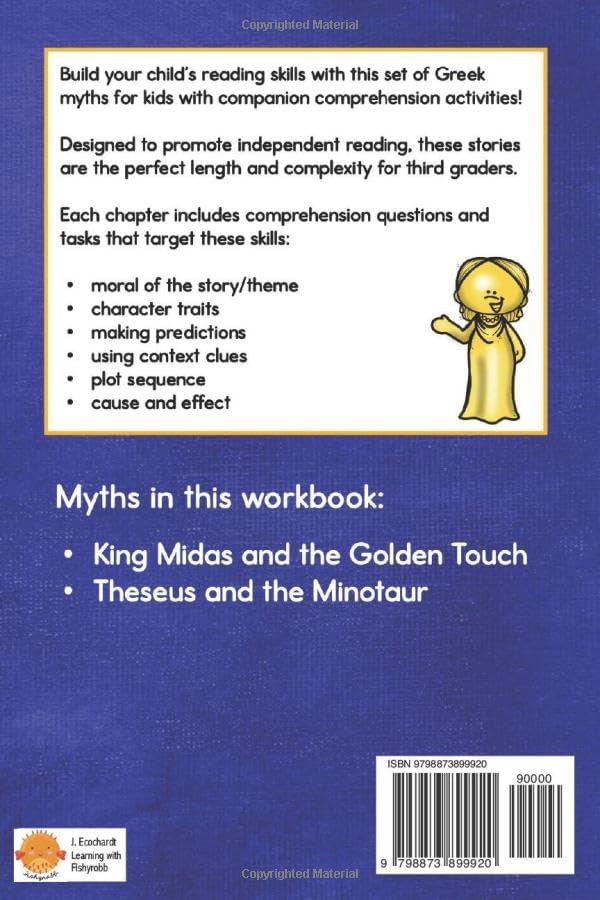 Greek Stories and Myths Grade 3 Reading Comprehension Workbook for Kids: Theseus and the Minotaur King Midas and the Golden Touch by J. Ecochardt