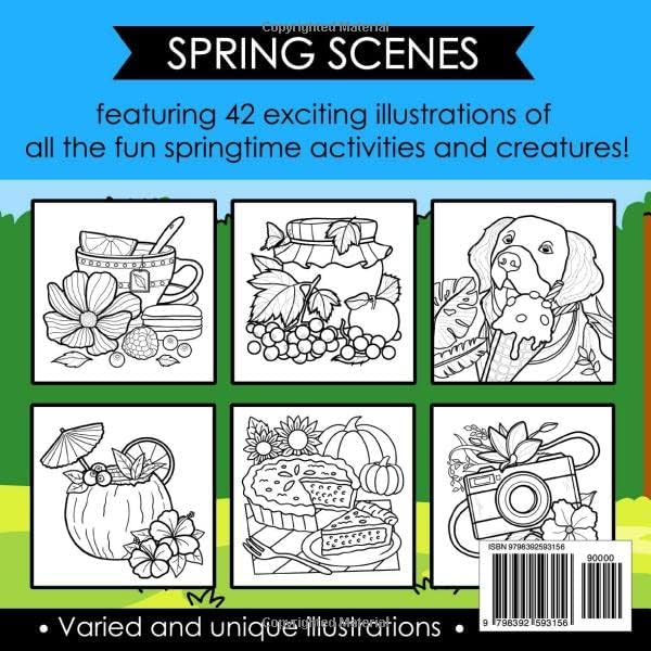 Bold And Easy Large Print Coloring Book: 42 Spring Scenes for Seniors, and Beginners with Exciting Illustrations of All The Fun Springtime Activities and Creatures (Simple & Bold Coloring Book) by Ellie and Helene