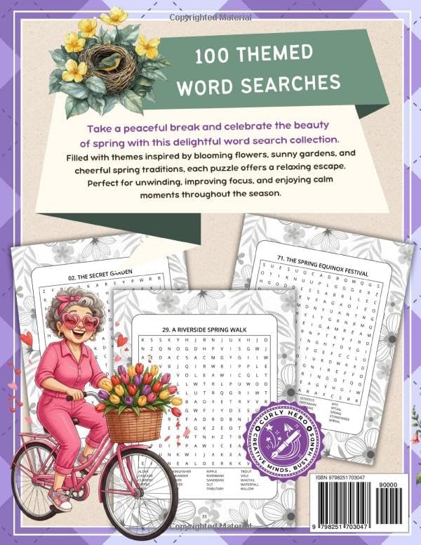 Spring Word Search for Adults: Large Print Seasonal Puzzle Challenges with 2000 Words for Stress Relief and Enjoyable Brain Exercise for Seniors with Solutions by Curly Hero