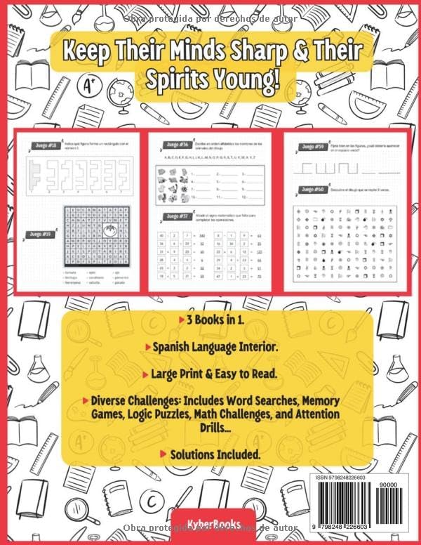 300 Brain Games for Seniors in Spanish: The Ultimate 3-in-1 Collection: Large Print Activity Book with Word Searches, Memory Exercises, and Logic Puzzles to Boost Mental Agility (Spanish Edition) by Kyber books