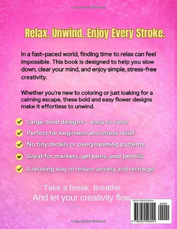 Easy Flower Coloring Book for Adults: Bold and Simple Designs for Stress Relief and Relaxation (Nature Inspired Coloring Collection) by Daisy Davison