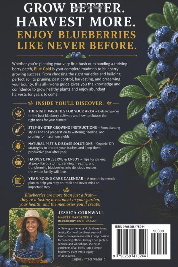 Blue Gold: The Complete Blueberry Grower’s Guide: Grow, Care, and Harvest Abundant Blueberries at Home — Soil, Varieties, Pruning, Containers, Pest Control & Preservation (Grow Food Anywhere Series) by Jessica Cornwall
