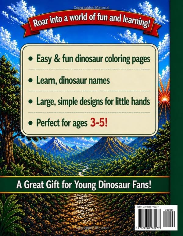Dinosaur Coloring Book for Kids Ages 3-5: Fun and Easy Dinosaur Coloring Pages for Toddlers and Preschoolers | Learn Dinosaur Names with Cute and Simple Designs by Jasmine P. Finnie