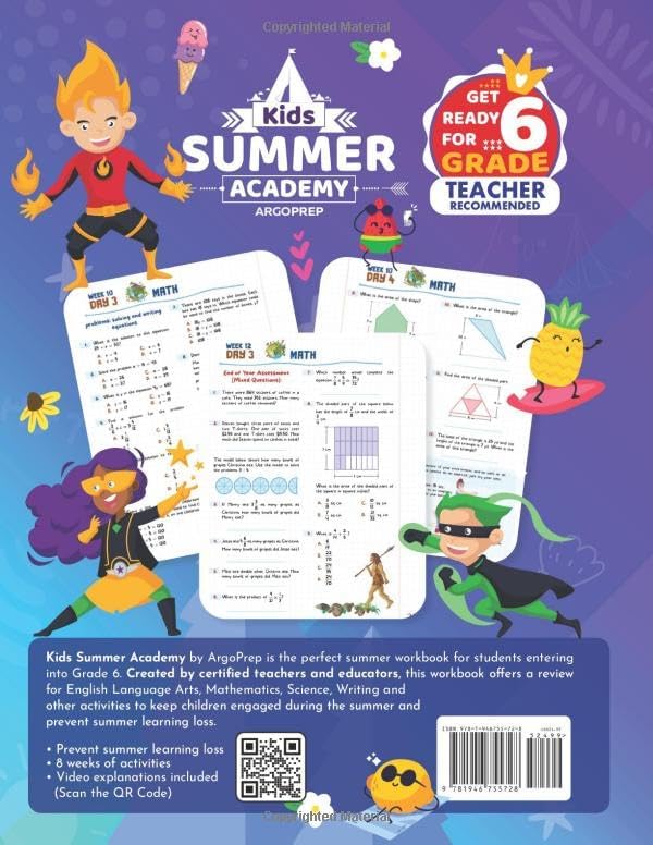 Kids Summer Academy by ArgoPrep - Grades 5-6: 8 Weeks of Math, Reading, Science, Logic, Fitness and Yoga | Online Access Included | Prevent Summer Learning Loss by ArgoPrep