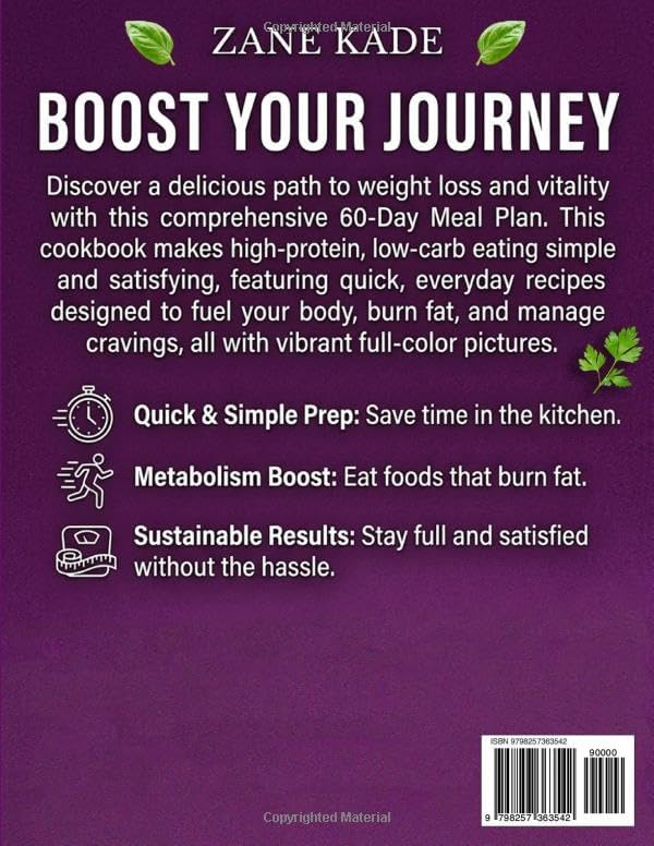 Super Easy High Protein Low Carb Diet Cookbook for Weight Loss: Quick & Simple Everyday Recipes to Burn Fat, Boost Metabolism, Stay Full & Eat Healthy Without the Hassle — Includes 60-Day Meal Plan by Zane Kade