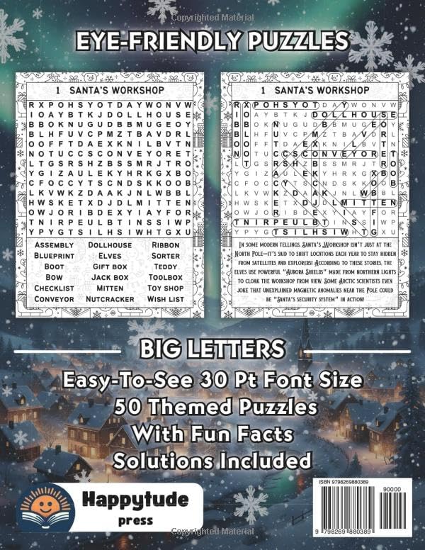 Extra Large Print Christmas Word Search: Jumbo Word Search For Seniors, Adults, And Teens | 50 Christmas-Themed Puzzles With Very Big Letters (30 Font ... Word Find Gift To Have Fun And Relax by Happytude Press