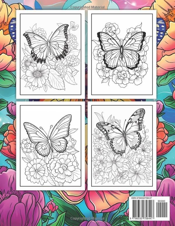 Butterfly And Flowers: Adult Coloring Book with 50 Butterfly and Flower Designs to Bring You Peace and Relaxation. Perfect for All Ages. by Flower Press