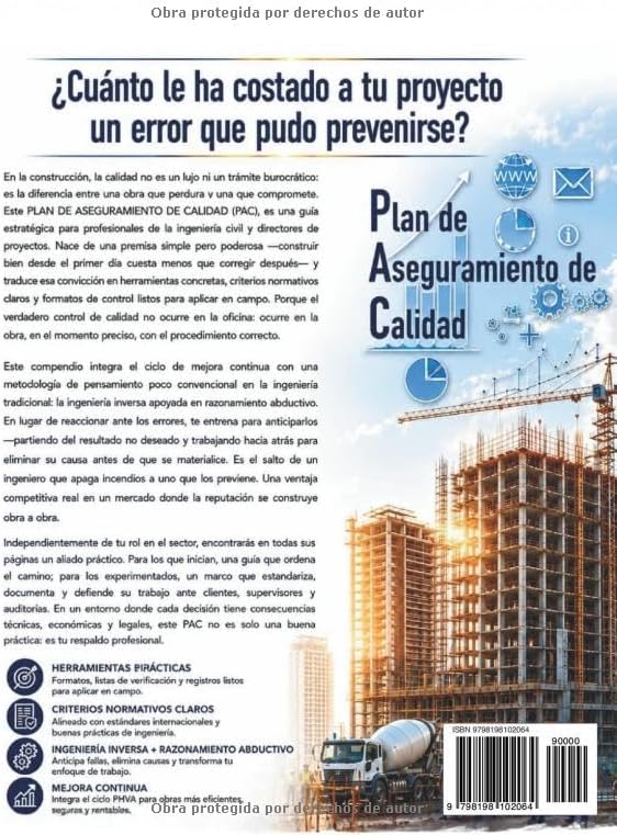 PLAN DE ASEGURAMIENTO DE CALIDAD (PAC): GUÍA PRÁCTICA PARA CONTROL DE CALIDAD, COSTOS Y TAREAS EN OBRAS CIVILES. EL MÉTODO PROFESIONAL PARA OPTIMIZAR ... PERMITEN PERITAJES CERTEROS (Spanish Edition) by ALBERTO OLMEDO STODUCTO