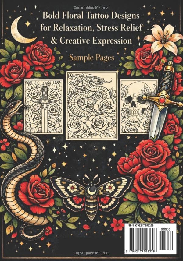 Botanical Tattoo Art: A Bold Floral Adult Coloring Book by Macy Mae