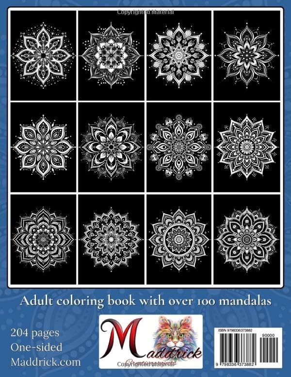 100 Black Mandalas: Adult coloring book with black background (Infinite Patterns: A Mandala and Abstract Pattern Coloring Book Series for Adults) by Maddrick