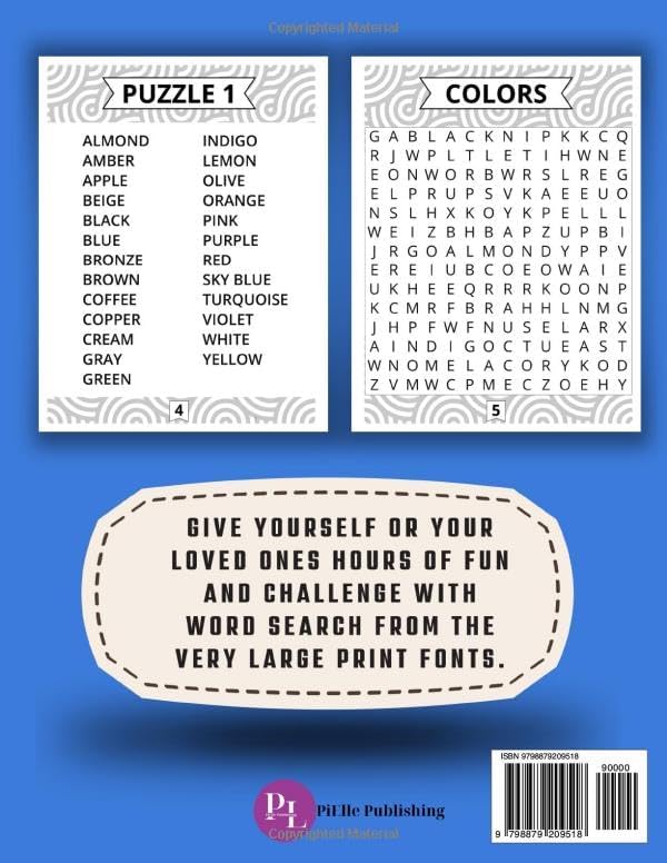 Jumbo Word Search Puzzles for Seniors: 32 Font Size Extra Large Print. 50 Themed Word Search with Solutions & Very Big Letters. by PiElle Publishing