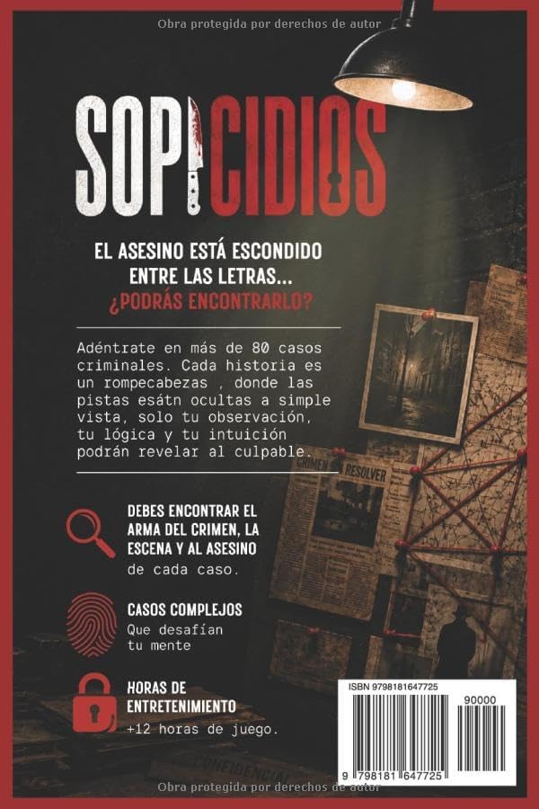 SOPICIDIOS: El asesino está entre las letras y tú eres el único detective capaz de encontrarlo - 80 sopas de letras de crímenes para resolver - ... y true crime para adultos. (Spanish Edition) by Daniel Vergel