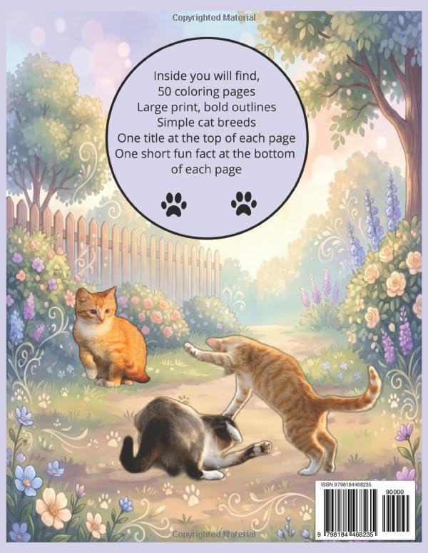Cat Breeds Coloring Book for Seniors: 50 Large Print Cat Designs by Brian McClanahan