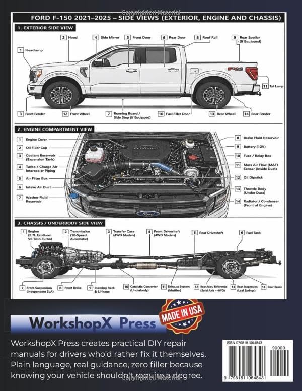 FORD F-150 2021-2025 REPAIR MANUAL: Beginner-Friendly DIY Guide for the 14th Gen, EcoBoost Nano V6, 2.7L, Twin-Turbocharged Engine, 600+ Full-Color Exploded-View Photos and Step-by-Step Instructions by Jon Diesel