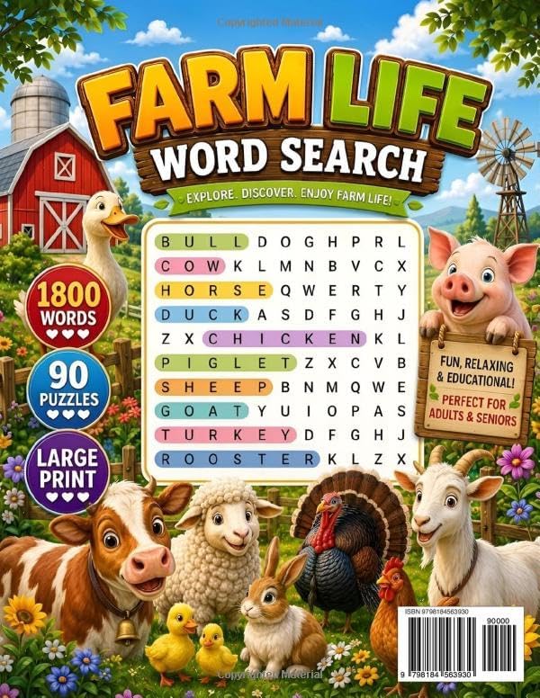 Farm Life Word Search for Adults and Seniors : Bold and Easy: Simple and Relaxing Large Print Puzzles for Featuring Farmhouse Life, Farm Animals, ... Agriculture, Harvest, and Country Living by Jeff S. Thomson