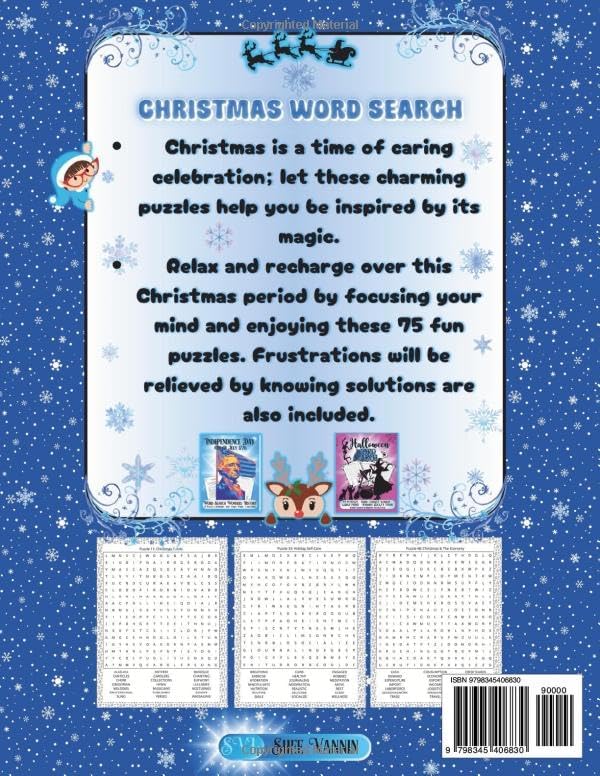 Relaxing Christmas Word Search Puzzles For Seniors, Adults & Teens Large Print 1500+ Words 75 Puzzles: Fun, Cozy and Relaxing Winter Word Search ... Senior, Adults & Teens (Word Search Wonders) by Word Search Wonders