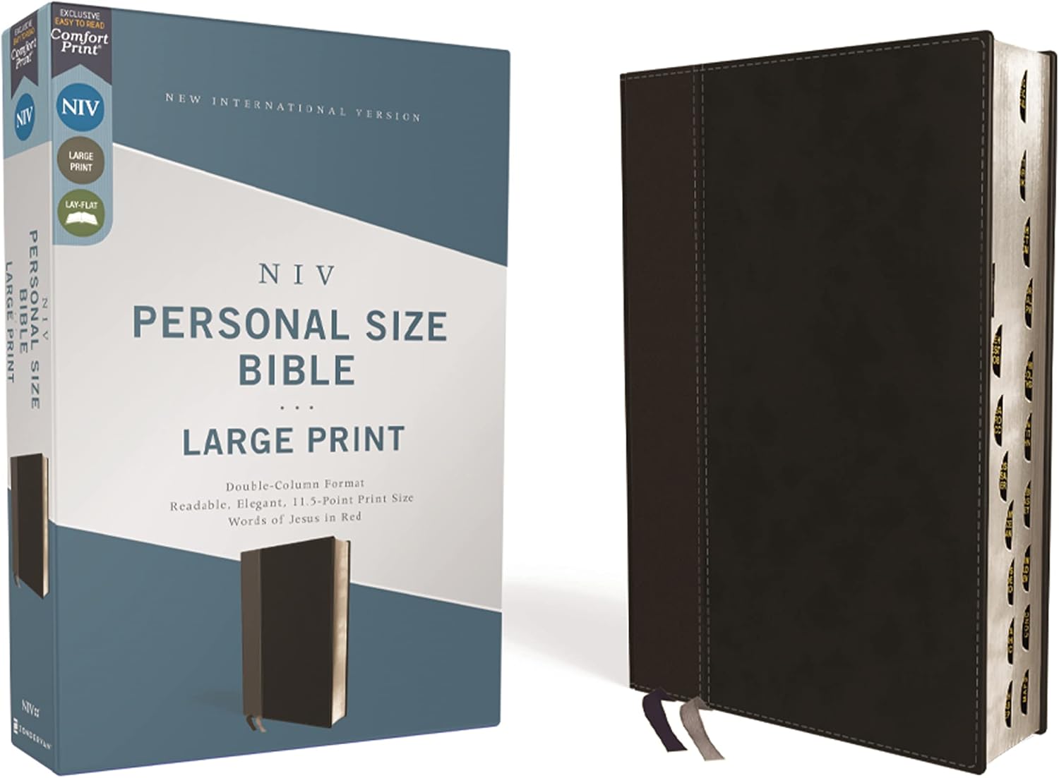 NIV, Personal Size Bible, Large Print, Leathersoft, Black, Red Letter, Thumb Indexed, Comfort Print by Zondervan