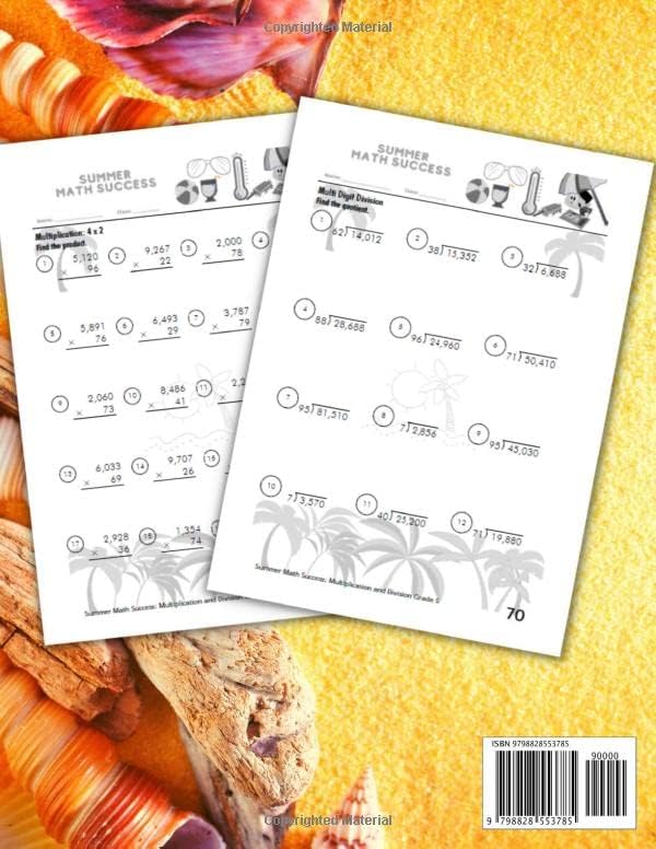 Summer Math Success: 5th Grade Multiplication and Division Workbooks: Single and Multi Digit Multiplication and Division Worksheets for Kids with Answers by All_Seasons_Math Teachers Publishing