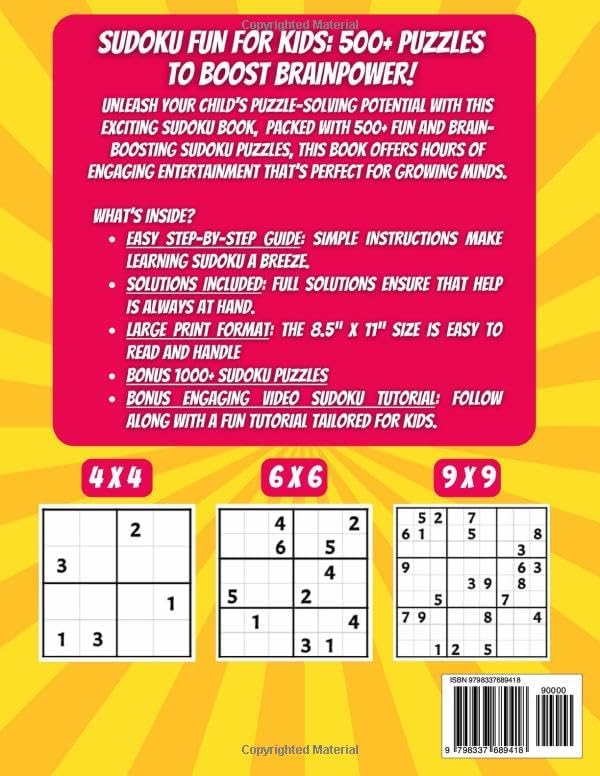 Sudoku for Kids Ages 6-8: 500+ Easy to Hard Puzzles for Smart Children and Beginners with Solutions Included - Large Print (Brain Activity books for Boys and Girls) by Amora K. Rose