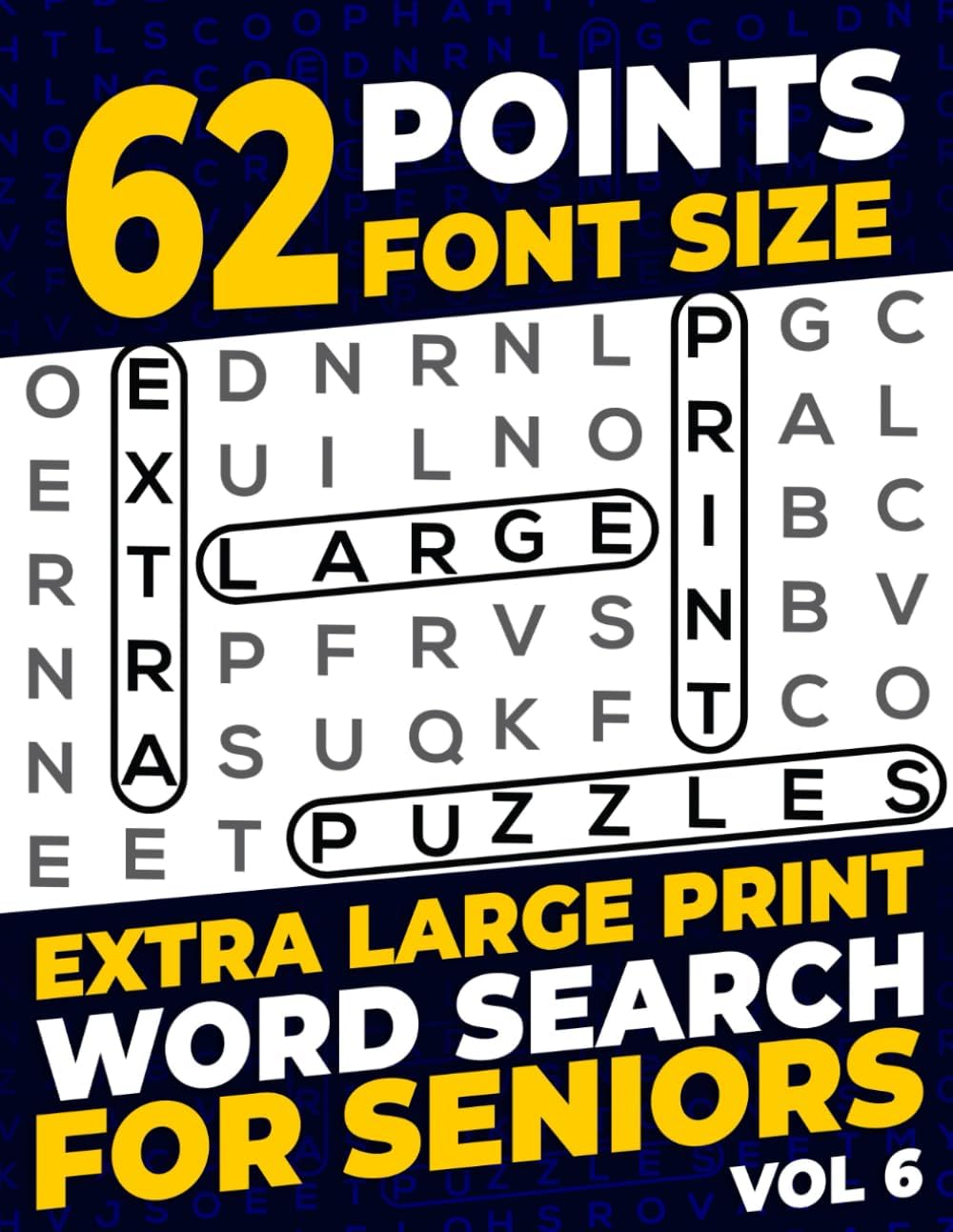 62 Points Font Size Extra Large Print Word Search for Seniors: 50 puzzles with 1100 words - Vol 6 by Firefly Press
