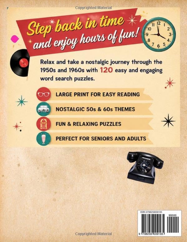 Nostalgic Word Search for Seniors: 120 Large Print Puzzles from the 1950s–1970s – Easy & Relaxing Brain Games with Fun Facts: 120 Easy Puzzles • One ... for Seniors (Mertin Senior Puzzle Series) by T. Mertin