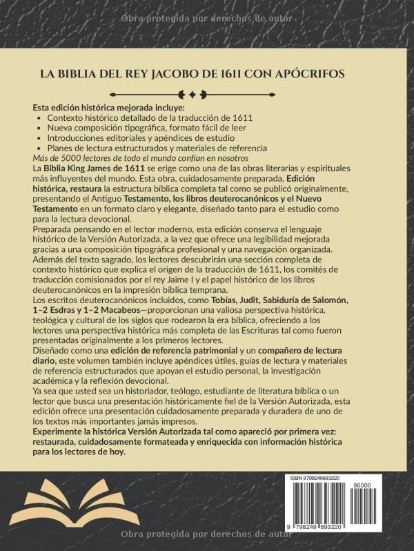 La Biblia King James De 1611 Con Apócrifos: Incluye El Antiguo Y El Nuevo Testamento Con Los Libros Deuterocanónicos, Incluidos Tobías, Judit, ... 1 Y 2 Macabeos Y Más (Spanish Edition) by Anonymous