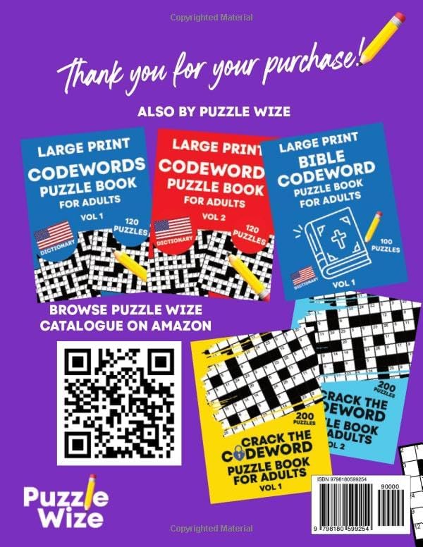 Codewords Puzzle Book for Adults (Vol 5): Large Print Codeword Puzzles for Adults, Seniors, Teens & More (US Version) by Puzzle Wize