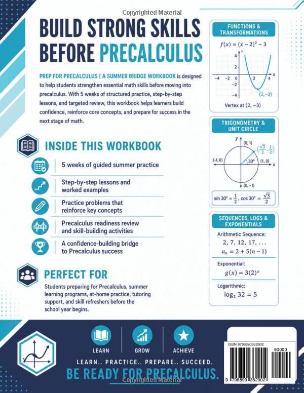 Prep For PreCalculus Workbook | A Summer Bridge Workbook: 5 Weeks of Practice Problems and Step-by-Step Lessons to Strengthen Skills before PreCalculus (Prep Math Workbook by Sam) by Samuel Adegboye