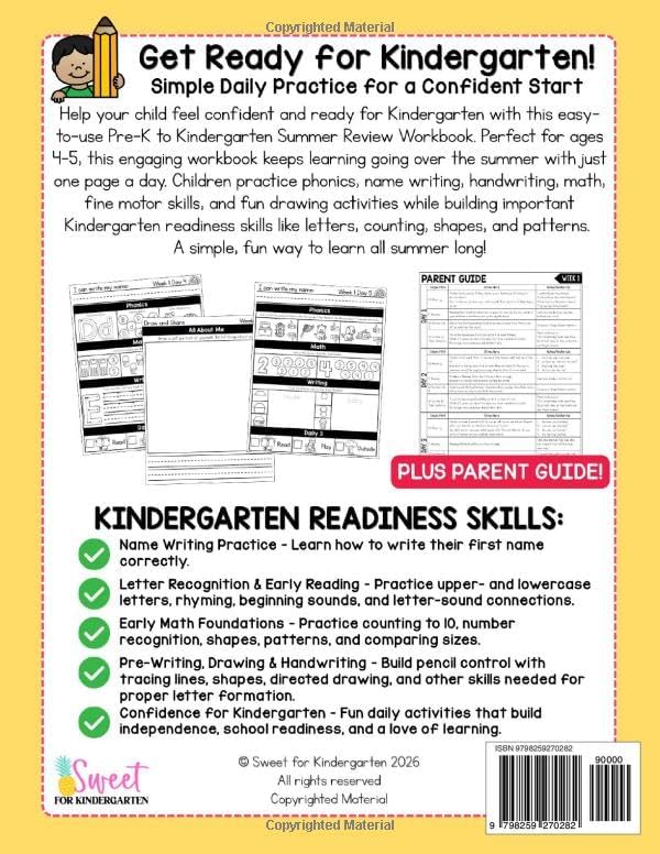 Pre-K to Kindergarten Summer Review Workbook: Get Ready for Kindergarten Prep Summer Workbook with Name Writing, Handwriting Practice, Phonics, Math & Fun Summer Learning Activities for Ages 4-5 by Kristina Harrill