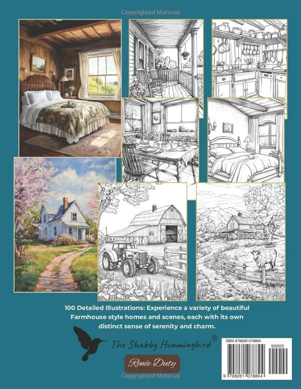 100 Calming Scenic Farm Homescapes: Adult Coloring Book: For relaxation, mindfulness, stress relief, fun and enjoyment (Scenic Coloring Books for Adults) by Renee Duty