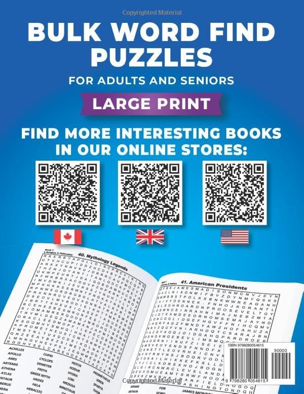 4 in 1 HUGE Word Search Books for Adults: Large Print Word Find Puzzles for Seniors with 8000 Words by My Brain Is Busy