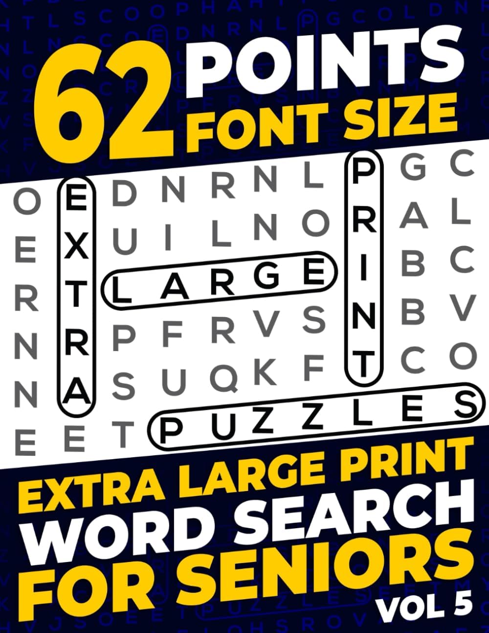 62 Points Font Size Extra Large Print Word Search for Seniors: 50 puzzles with 1100 words - Vol 5 by Firefly Press