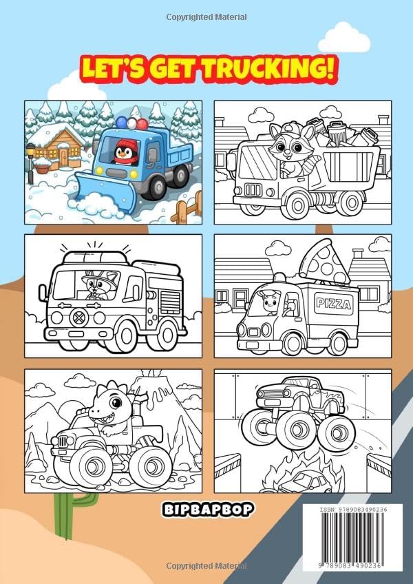 My Trucks Coloring Book: 45 Hand-Drawn Coloring Pages with Monster Trucks, Fire Trucks, Food Trucks, Construction Vehicles And More! by BipBapBop