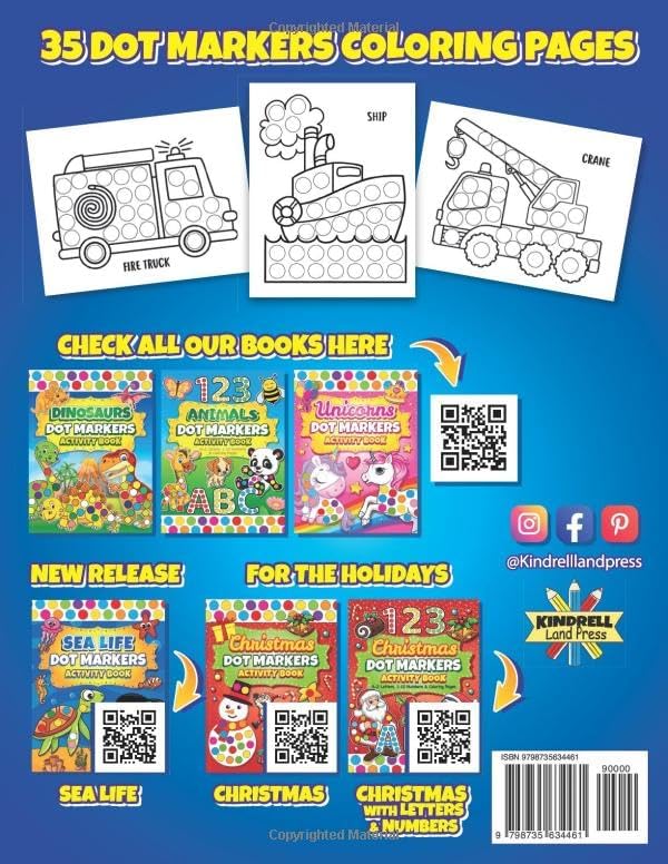 Dot Markers Activity Book Vehicles: Easy Guided BIG DOTS | Dot Coloring Book For Kids Boys & Girls | Preschool Kindergarten Activities | Cars & Trucks Gifts for Toddlers by Kindrell Land Press