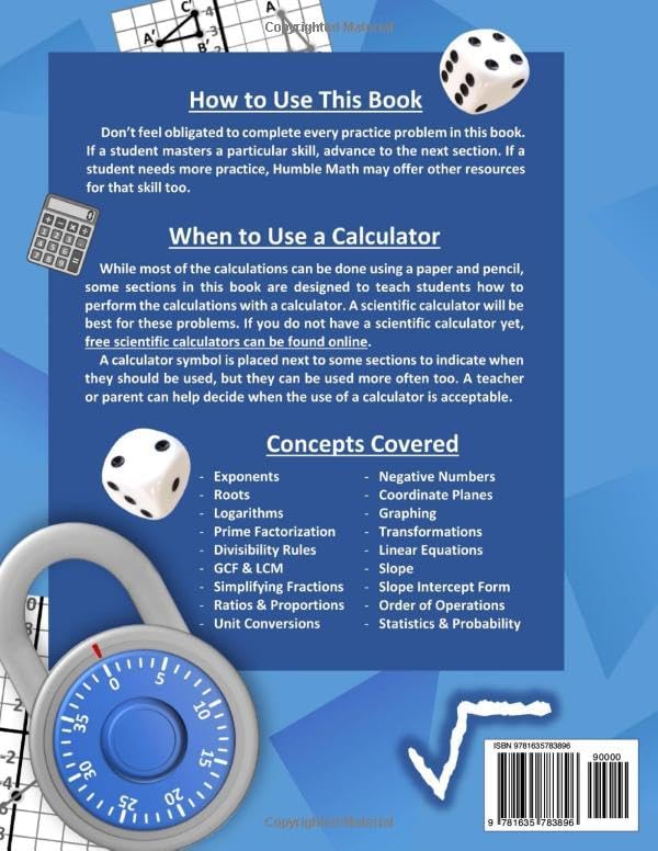 Pre-Algebra Skills: (Grades 6-8) Middle School Math Workbook (Prealgebra: Exponents, Roots, Ratios, Proportions, Negative Numbers, Coordinate Planes, ... & Statistics) – Ages 11-15 (With Answer Key) by Humble Math
