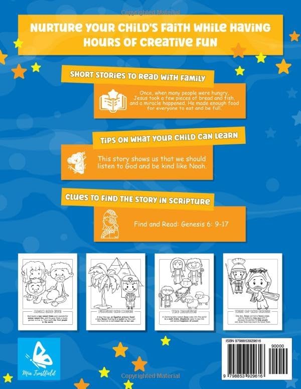 Catholic Coloring Book for Kids Ages 3-7 with Bible Stories from Adam and Eve, Noah's Ark to Jesus: Religious Storybook for Children | Devotional for ... | First Communion (Catholic Kids Books) by Mia Trustfield