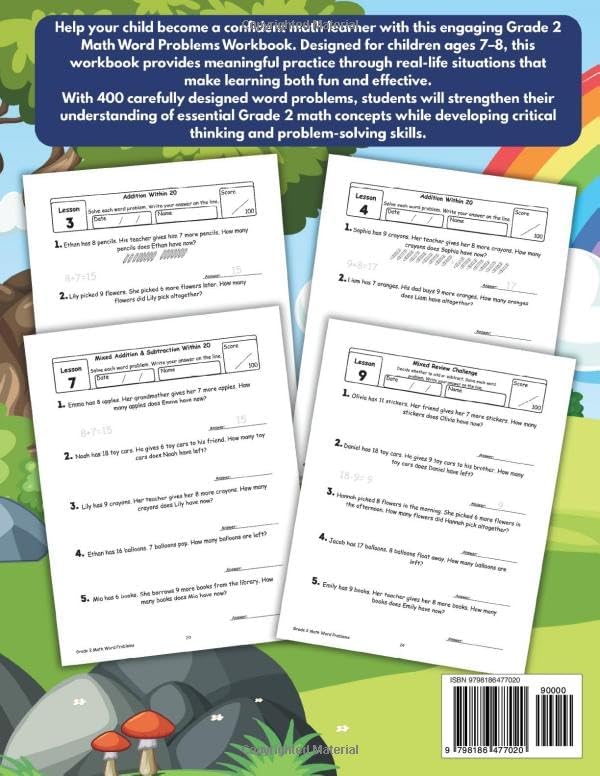 Grade 2 Math Word Problems Workbook: 400 Real-Life Word Problems for Addition, Subtraction, Length & Weight, Fun Math Practice for Ages 7–8, Homeschool, Classroom & Summer Learning by Adam Brother