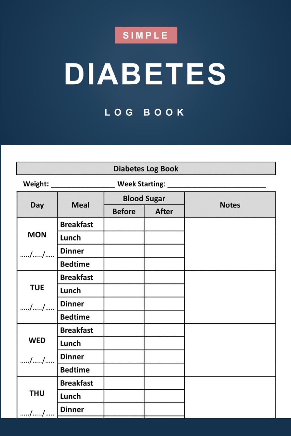 Diabetes Log Book: Simple 2-Year Daily Blood Sugar Log Book for Record and Tracking Blood Sugar Level - 110 Pages (6" x 9" Inches) by Modern Simple Press