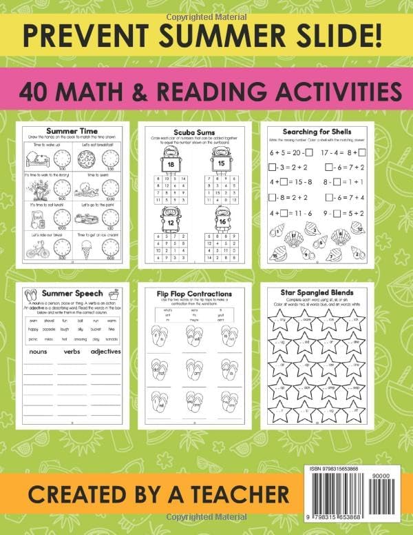 Summer Workbook for 2nd Grade: Summer Before Second Grade School Workbook: Bridging First Grade to Second Grade for Kids Ages 6 - 7 with 40 Math and ... Math, Addition, Subtraction, and Time by Molly Lynch