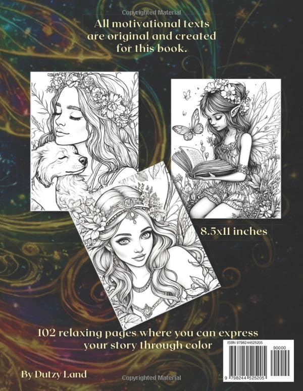 Fairy Coloring Book for Adults and Teens: 102 Relaxing Pages Where You Can Express Your Story Through Color and Inspire Motivation by Dutzy Land