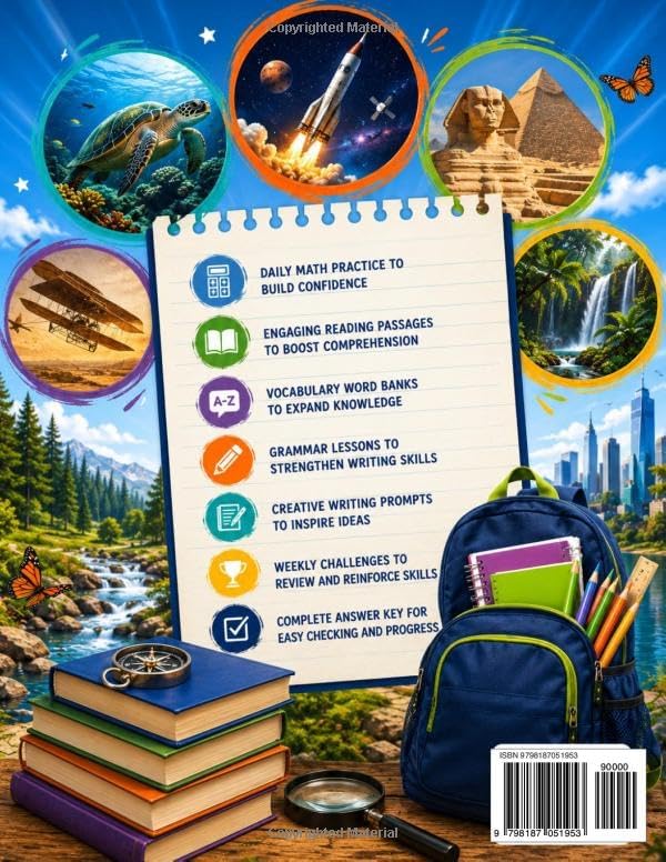 Summer Bridge Workbook Grade 6 to 7: 6 Weeks of Daily Math, Reading, Vocabulary, Grammar, and Writing Activities with Engaging Themes, Weekly Challenges, Illustrations, and a Complete Answer Key by Dr Paige Racheal