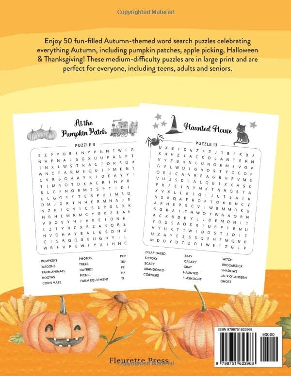 Autumn Word Search for Adults, Teens & Seniors: Large Print Word Search Puzzle Book for Fall, Halloween & Thanksgiving by Fleurette Press