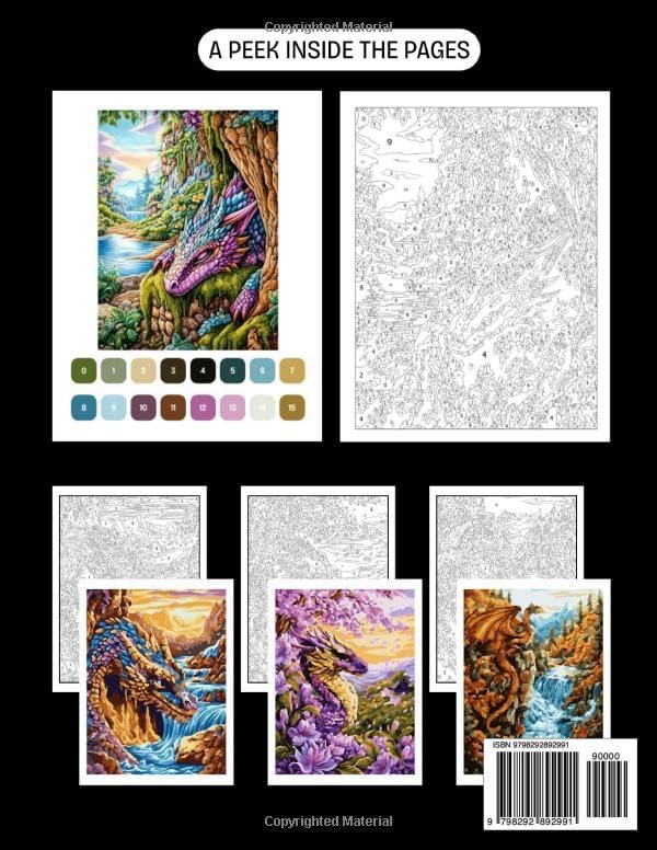Dragons Color by Number: 25 Fantasy Dragon Scenes with Numbered Palettes and Full-Color Guides – A Magical Color by Number Book for All Ages by Lila Joyner