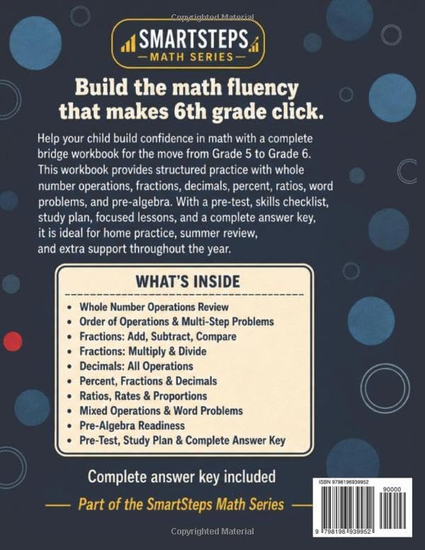 Grades 5–6 Math Workbook: All Operations: Fractions, Decimals, Percent, Ratios, Word Problems and Pre-Algebra Practice | A Complete Bridge to 6th ... Answer Key (Grade 5 SmartSteps Math Series) by Helena McCarthy
