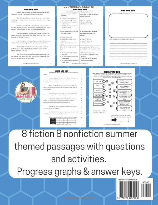 Second Grade Reading Passages: Summer Reading Workbook with Comprehension and Fluency Practice (Reading Practice Workbooks) by Anna Kelly