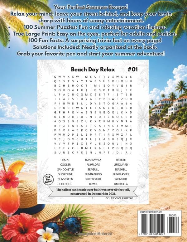 Summer Word Search for Adults & Seniors: Large Print Puzzle Book with Relaxing Vacation Themes to Keep Your Brain Active by Salvatore Pisano