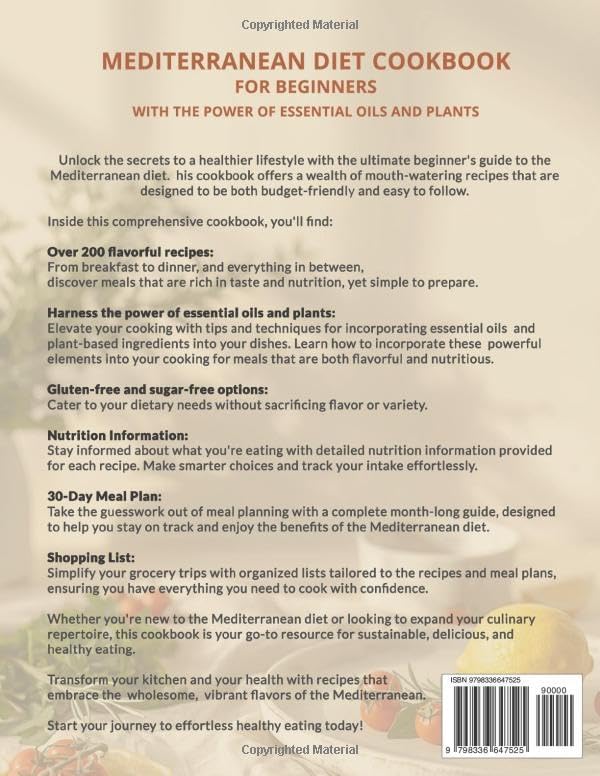 Mediterranean Diet Cookbook for Beginners: with the power of essential oils and plants by Lur Lambert