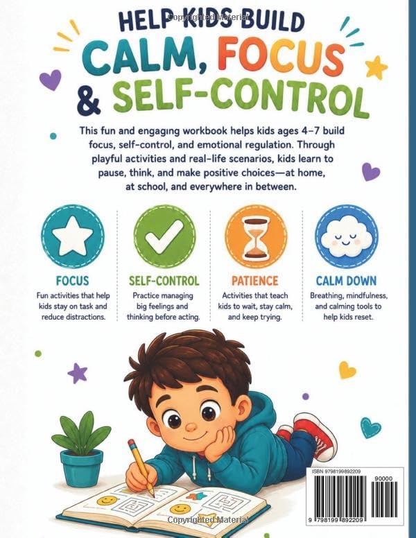 Calm and Focus Workbook for Kids Ages 4–7: Impulse Control Activities to Help Kids Pause, Think, and Calm Down („Brain Skills for Kids”) by Lukas Ozga