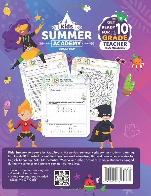 Kids Summer Academy by ArgoPrep - Grades 9-10: 8 Weeks of Math, Reading, Writing, Logic, Fitness | Online Access Included | Prevent Summer Learning Loss by ArgoPrep